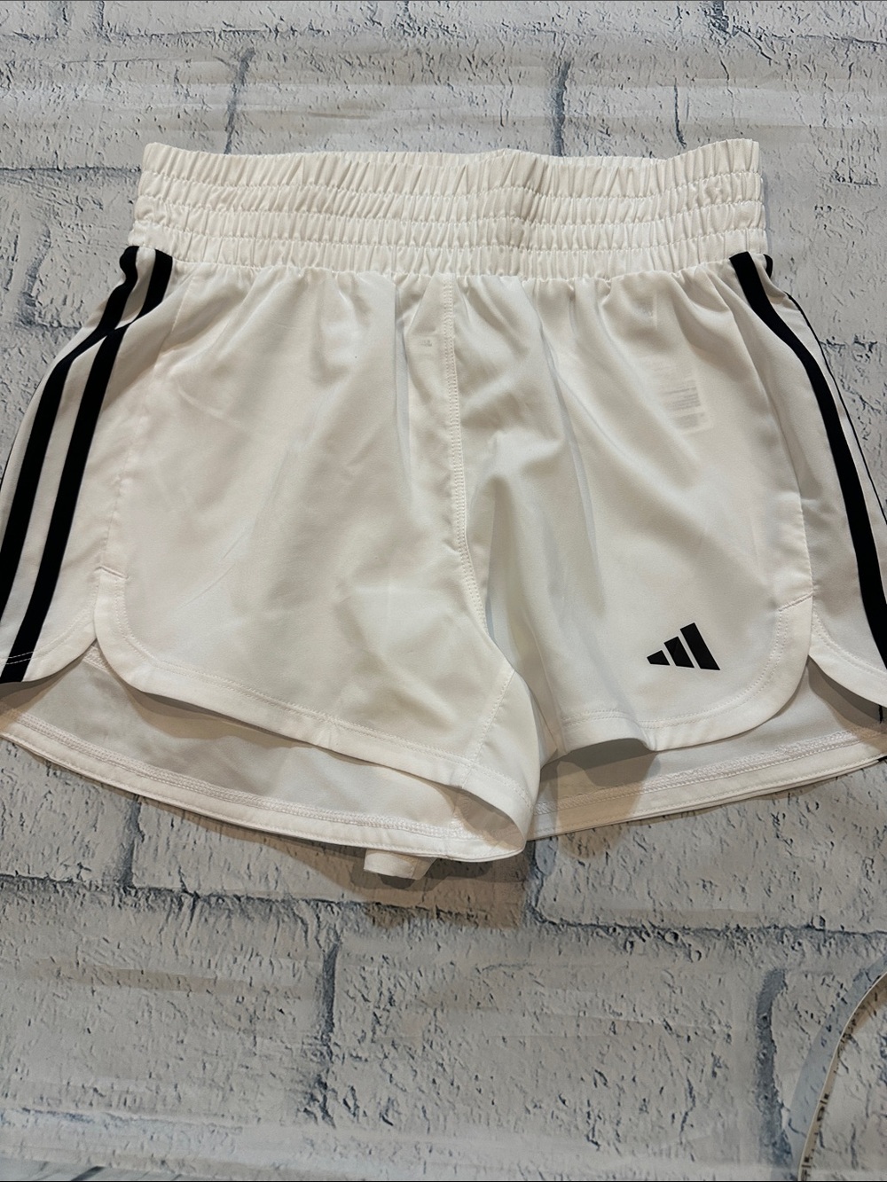 NWOT adidas Women's White Athletic Running Shorts with Black Stripes